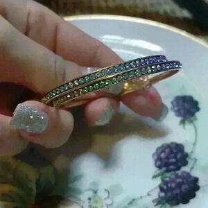 Crystal rainbow hoops earrings.